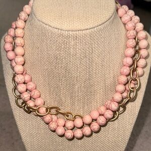 Pink and Gold 3 in 1 genuine pink dyed turquoise Necklace